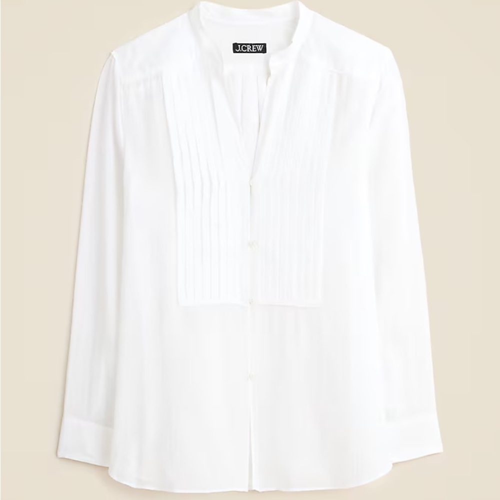 J Crew Pintuck Top in Organic Cotton Voile white 2 Button Front Side Vents